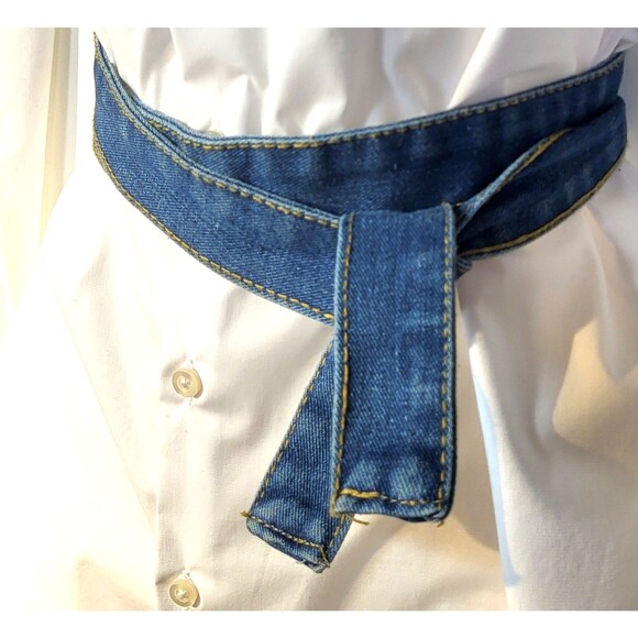 Trio of Boho Tie Back Belts White Cutout Studded Leather, Macrame and Denim main image 4